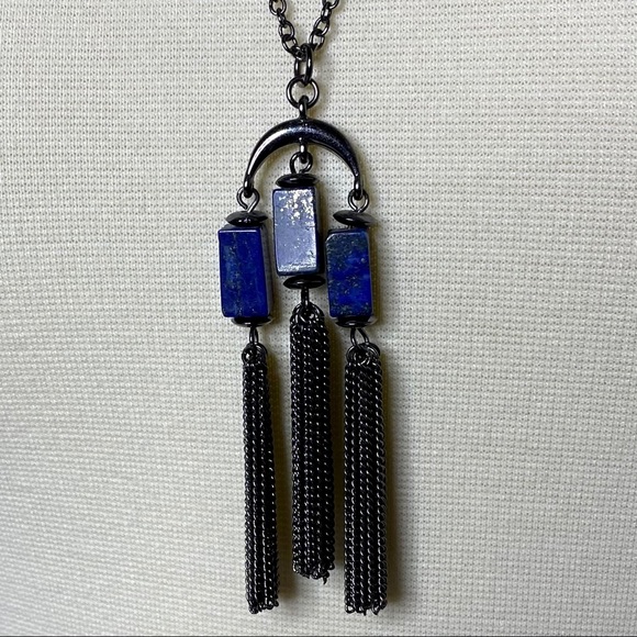 Triple Lapis Lazuli Crescent Moon Necklace ✨Final Clearance Sale!✨ - Picture 1 of 4